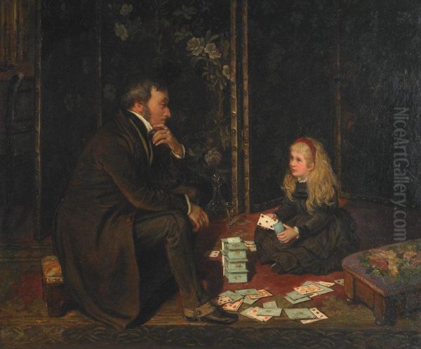 Playing Cards With Father Oil Painting by Alfred Dixon