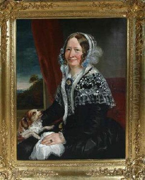 A Portrait Of A Victorian Lady And Her Pet Spaniel Oil Painting by Annie Dixon