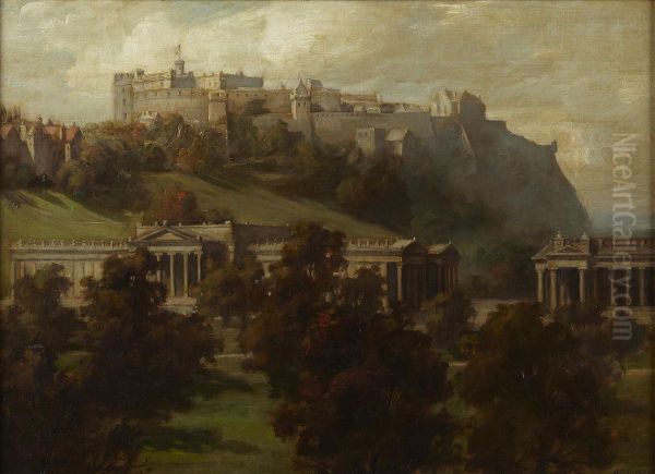 Princes Street Gardens Looking West To The National Gallery Andcastle Oil Painting by Arthur Percy Dixon