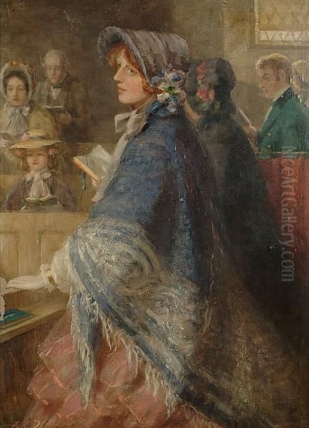 The Lady In The Blue Shawl Oil Painting by Arthur Percy Dixon