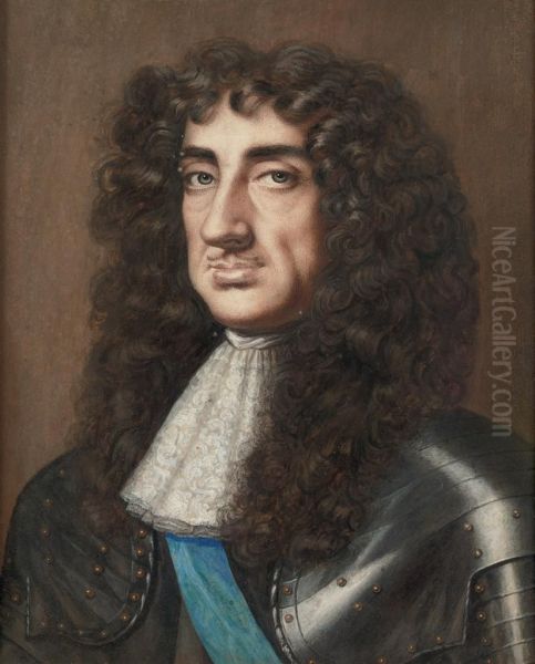 Portrait Of King Charles Ii, Bust-length, In Lace Steinkirk And Wearing The Sash Of The Order Of The Garter Oil Painting by Nicholas Dixon