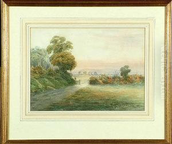 A Countryman On A Rural Road Approaching A Five-barred Gate Oil Painting by Pelham Dixon