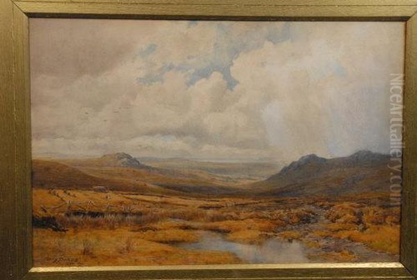 Haymaking, Extensive Moorland Landscape Oil Painting by Percy Dixon