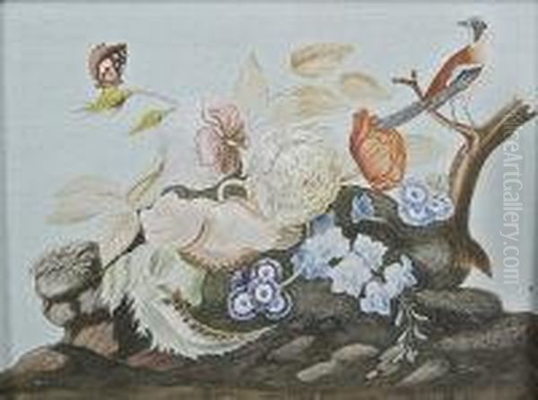 Roses, Anenomes, Wild Bird And Insect Oil Painting by Samuel Dixon