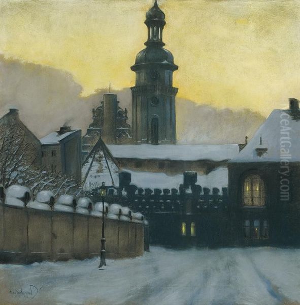 Winter Evening In Lvov Oil Painting by Odo Dobrowolski