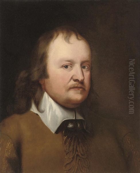 Portrait Of A Gentleman, Bust-length, In A Taupe Coat And Whitecollar Oil Painting by William Dobson