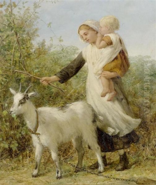 Mother With Child And A Goat Oil Painting by William Charles Thomas Dobson