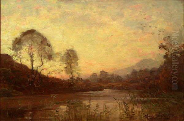 River Scene Oil Painting by Alexander Brownlie Docharty