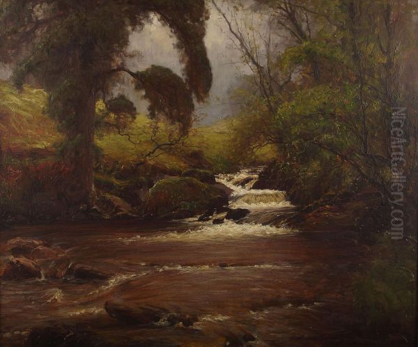 A Wooded Highland Stream Oil Painting by Alexander Brownlie Docharty