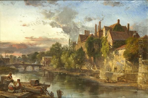 The Old Bridge And Ancient Palace On The Medway At Maidstone Oil Painting by Charles Tattershall Dodd