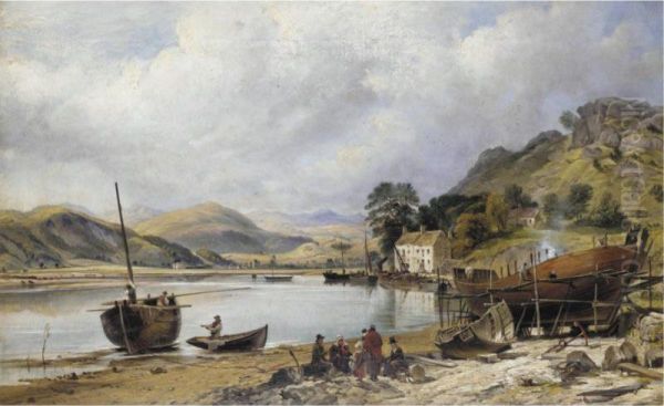 Shipbuilding At Penmaepool, Merioneth Oil Painting by Charles Tattershall Dodd