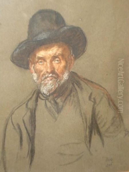 Portrait Of An Elderly Man Wearing A Hat Oil Painting by Francis H. Dodd