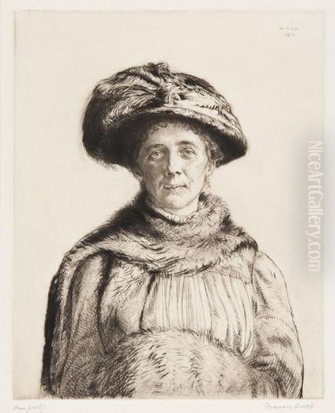 Lady In A Hat, Fur Stole And Muff Oil Painting by Francis H. Dodd