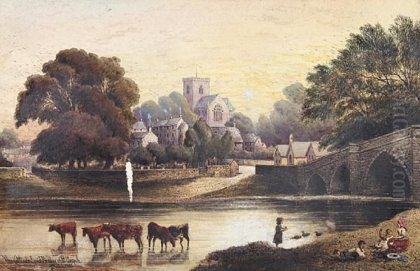 The Cathedral And Bridge Of St. Asaph Oil Painting by Joseph Josiah Dodd