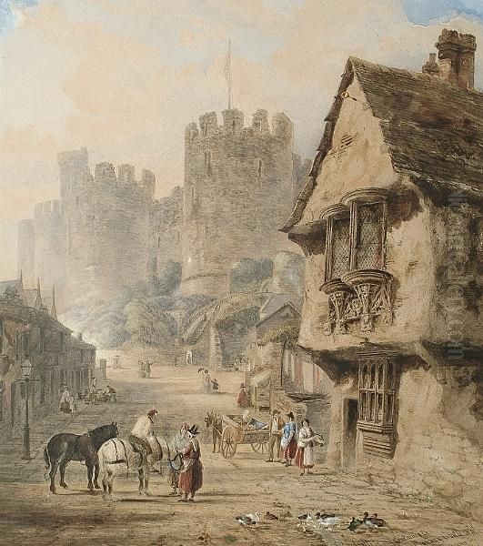 Old College And Entrance To Conway Castle Oil Painting by Joseph Josiah Dodd