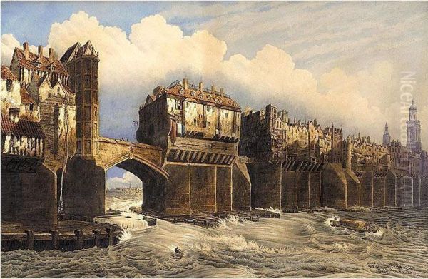 Old London Bridge Oil Painting by Joseph Josiah Dodd