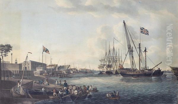 A View Of The Royal Dockyard At Deptford Oil Painting by Robert Dodd