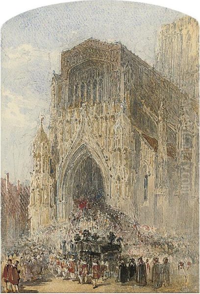 A Funeral Cortege Entering Westminster Abbey, London Oil Painting by George Haydock Dodgson