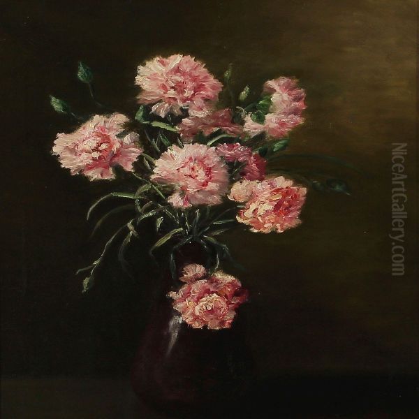 Still Life With Pink Carnations Oil Painting by Augusta Dohlmann