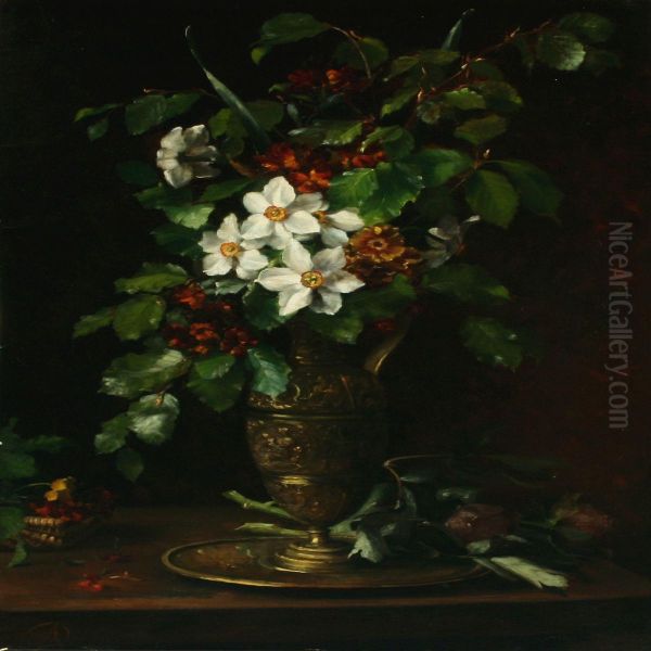 Still Life With Flowers In A Vase Oil Painting by Augusta Dohlmann