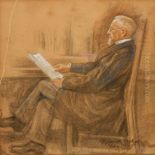 Portrait Of Christian H yer Reading Oil Painting by Heinrich Dohm