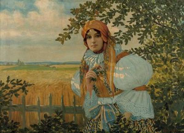 Junge Frau In Landlicher Tracht Oil Painting by Karel Dohnalek