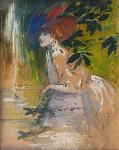 Elegante Ala Robe Blanche Oil Painting by Georges Dola