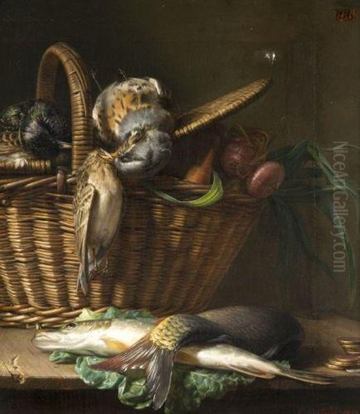 Nature Morte Aux Grives, Carpes Et Perche Oil Painting by Camille Dolard