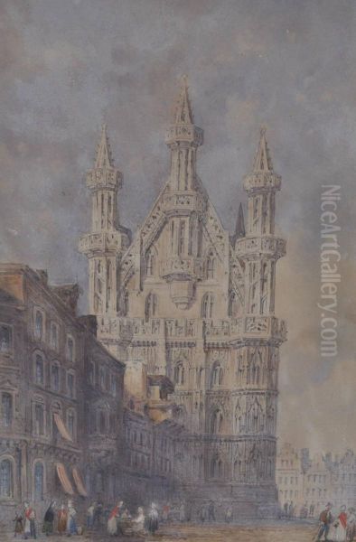 Figures Near Nuremburg Cathedral Oil Painting by Edwin Thomas Dolby