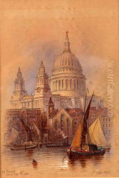 St Paul's From The River Oil Painting by Edwin Thomas Dolby