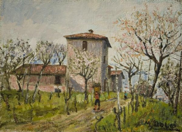 Cascinale Sui Ronchi E Contadino Oil Painting by Martino Dolci