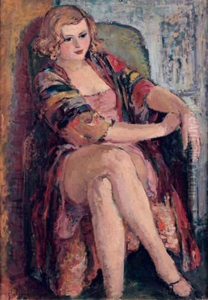 Portrait De Femme Blonde Assise Oil Painting by Nicolai Dolgoroukov