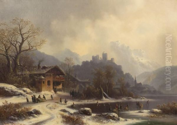 Winter Scene Oil Painting by Anton Doll