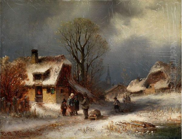 Winterliche Dorfszene Oil Painting by Anton Doll