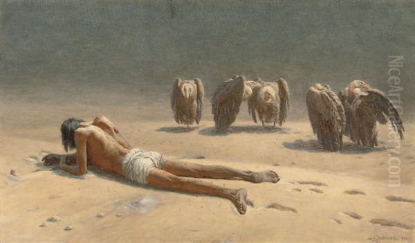 Abandoned: Vultures In The Desert Oil Painting by John Charles Dollman