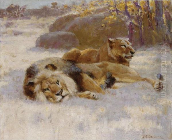 Lions Resting Oil Painting by John Charles Dollman