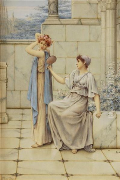 Classicalmaidens On A Terrace Oil Painting by William Anstey Dollond