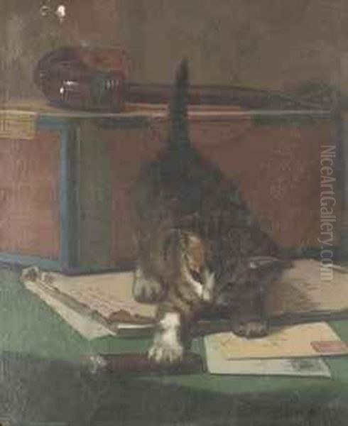 A Mischievous Kitten Oil Painting by John Henry Dolph