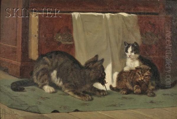 Mother Always Provides 
A Genre Scene With Cat Andkittens Oil Painting by John Henry Dolph