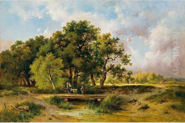 Paisaje Con Ninos Y Cabras Oil Painting by Melchor Domenge Y Antiga