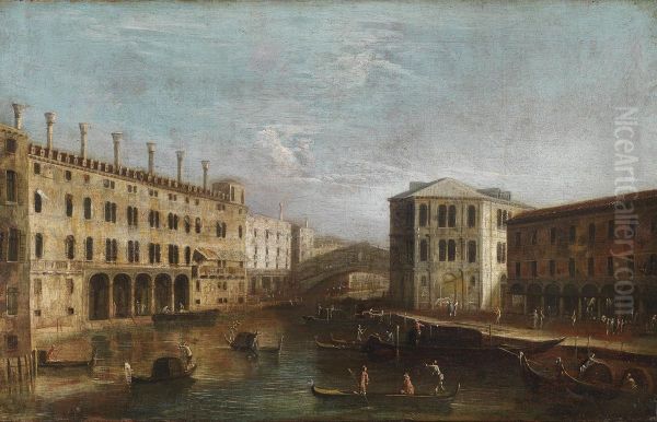 Venetian Veduta With A View Of The Canalgrande Oil Painting by Apollonio Domenichini