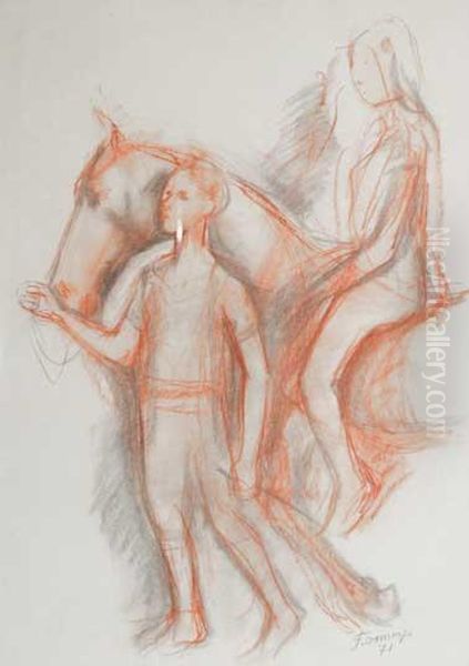 Figuras Con Caballo Oil Painting by Francesc Domingo