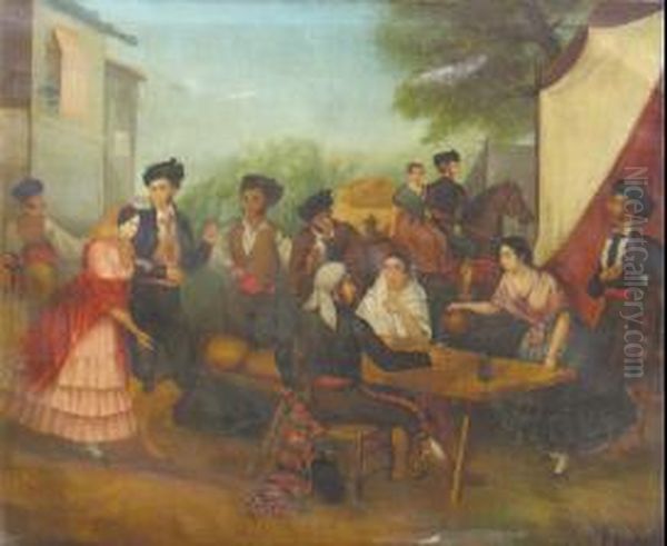 Personnages Attables Oil Painting by Joaquin Dominguez Becquer