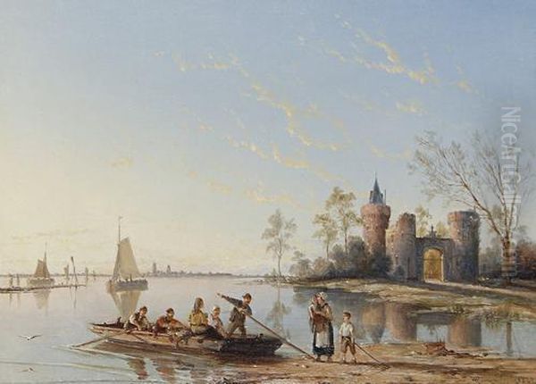 The Ferry On The Zuyder Zee Oil Painting by William Raymond Dommersen