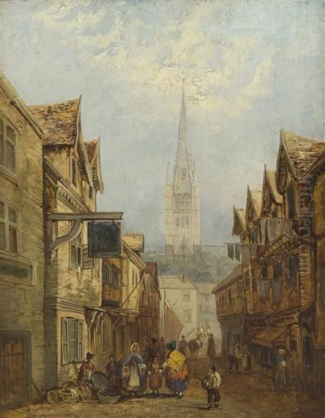 Antwerp Street Oil Painting by Pieter Cornelis Dommershuijzen