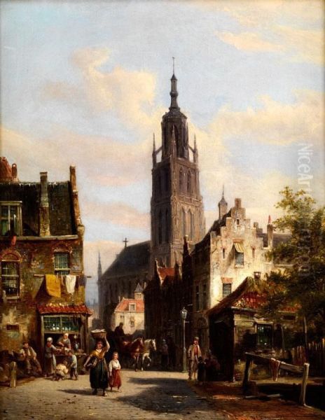 Hollandische Stadtansicht Oil Painting by Pieter Cornelis Dommershuijzen