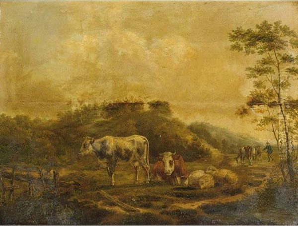 Cattle In A Wooded Landscape Oil Painting by Anthonie Franciscus Dona