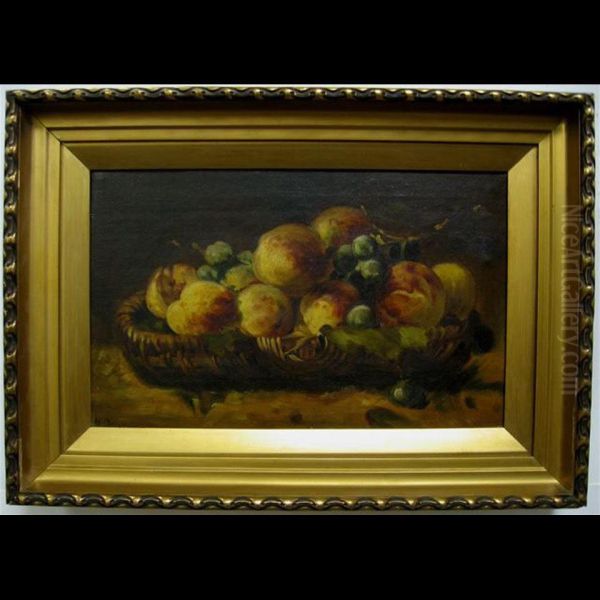 Still Life - Peaches And Grapes Oil Painting by H. Donaldson