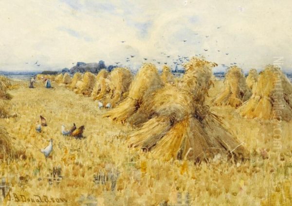 Harvest Time Near Aintree Oil Painting by J B Donaldson