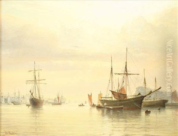 Shipping At Anchor Oil Painting by John Donaldson